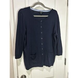 Talbots Navy Cotton 3/4 Sleeve Cardigan Size 1X Navy Blue Classic Teacher Layers
